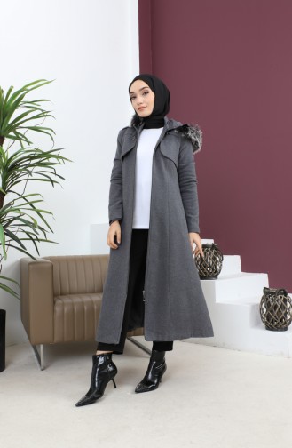 Zippered Hooded Cashew Coat Gray 12265 14784