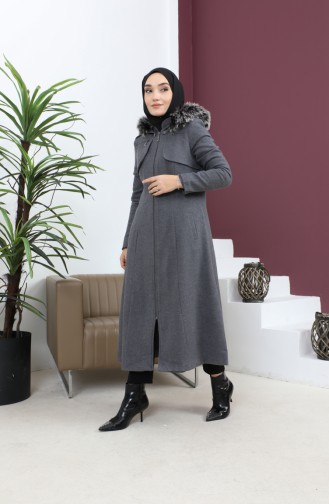 Zippered Hooded Cashew Coat Gray 12265 14784