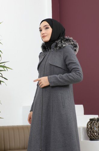 Zippered Hooded Cashew Coat Gray 12265 14784