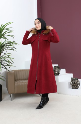 Manteau Cajou à Capuche Zippé Rouge Claret 12265 14785