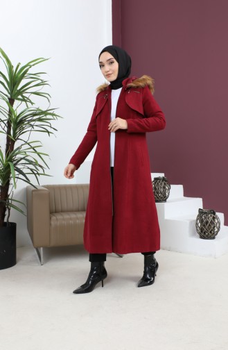 Zippered Hooded Cashew Coat Claret Red 12265 14785