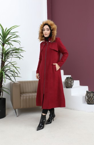 Manteau Cajou à Capuche Zippé Rouge Claret 12265 14785