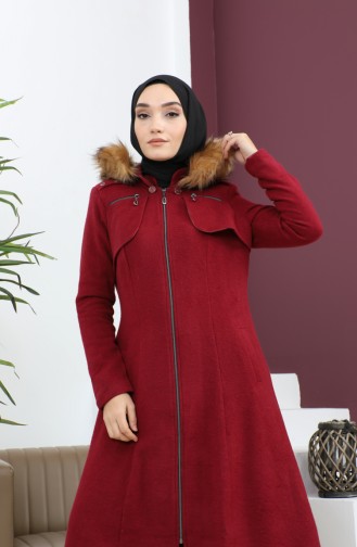 Manteau Cajou à Capuche Zippé Rouge Claret 12265 14785