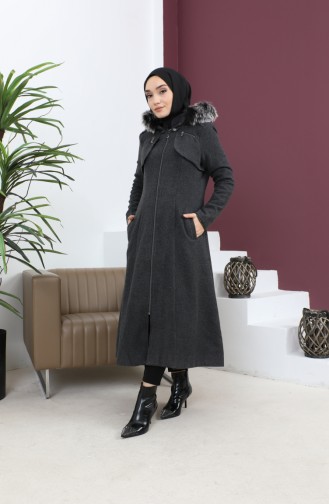 معطف بغطاء للرأس بسحاب أنثراسايت 12265 14786