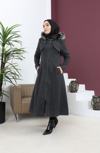 معطف بغطاء للرأس بسحاب أنثراسايت 12265 14786