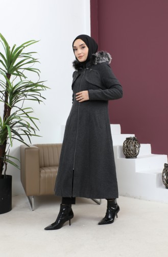معطف بغطاء للرأس بسحاب أنثراسايت 12265 14786