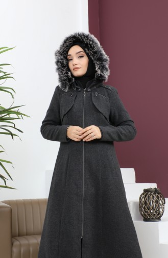 معطف بغطاء للرأس بسحاب أنثراسايت 12265 14786