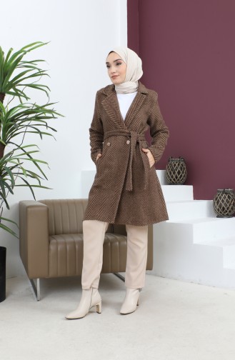 معطف كشمير بأزرار بني 19162 14906
