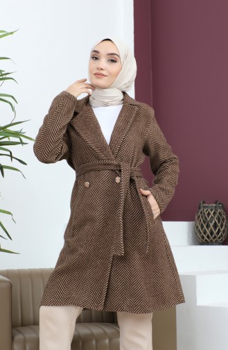 Manteau Boutonné En Cachemire Marron 19162 14906