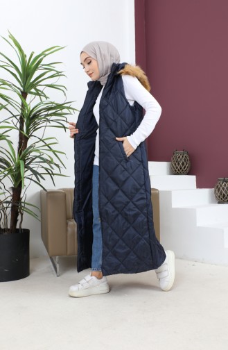 Hooded Quilted Puffer Vest Navy Blue 12255 14472