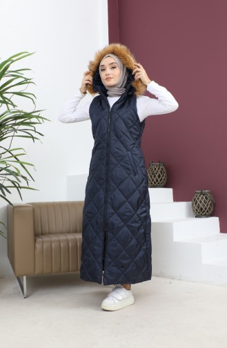 Hooded Quilted Puffer Vest Navy Blue 12255 14472