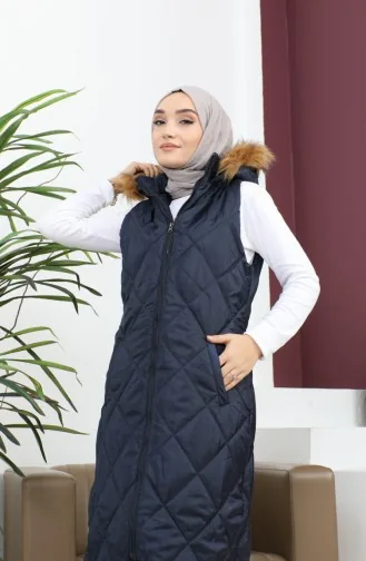Kapüşonlu Kapitone Şişme Yelek Lacivert 12255