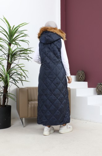 Hooded Quilted Puffer Vest Navy Blue 12255 14472