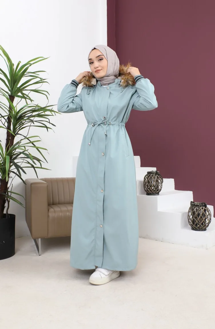 Manteau Côtelé à Capuche Grande Taille Menthe 15500 14835