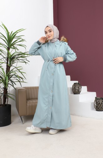 معطف مضلع بغطاء للرأس مقاس كبير نعناع 15500 14835