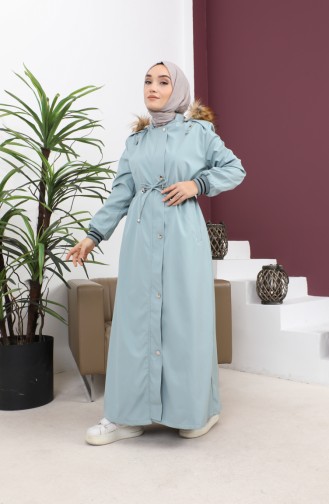 معطف مضلع بغطاء للرأس مقاس كبير نعناع 15500 14835