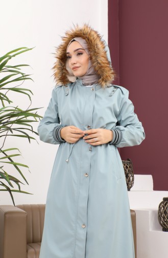 معطف مضلع بغطاء للرأس مقاس كبير نعناع 15500 14835