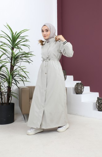 Manteau Côtelé à Capuche Grande Taille Beige 15500 14836