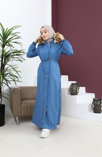 معطف مضلع بغطاء للرأس مقاس كبير أزرق 15500 14837