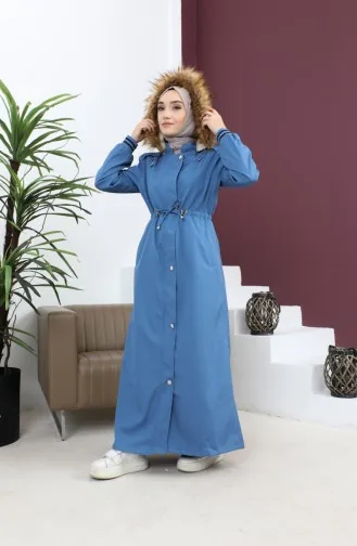 Manteau Côtelé à Capuche Grande Taille Bleu 15500 14837