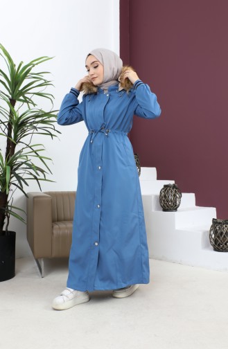 معطف مضلع بغطاء للرأس مقاس كبير أزرق 15500 14837
