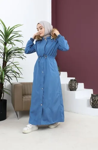 Manteau Côtelé à Capuche Grande Taille Bleu 15500 14837