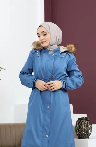 Manteau Côtelé à Capuche Grande Taille Bleu 15500 14837