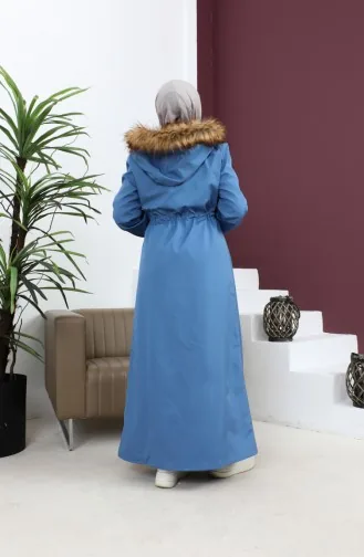 Manteau Côtelé à Capuche Grande Taille Bleu 15500 14837