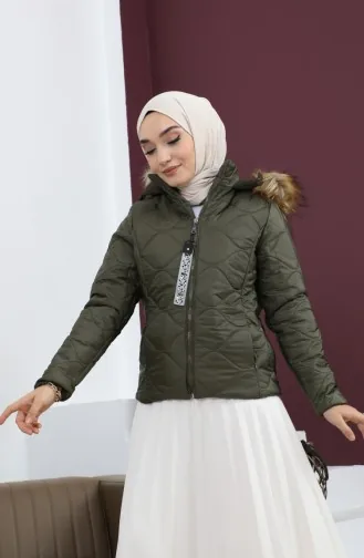 سترة منتفخة قصيرة مبطنة كاكي 12256 14842