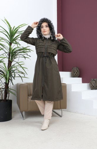 Bondit Fabric Zippered Coat 1123-05 Khaki Green 1123-04