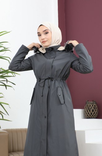 Manteau Fourrure Détail Cuir 7016-02 Fumé 7016-02