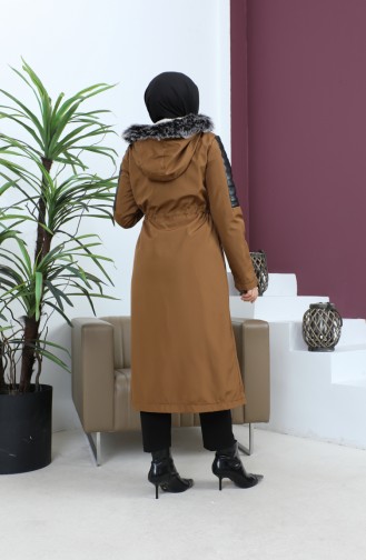 Manteau Fourrure Détail Cuir 7016-03 Tan 7016-03