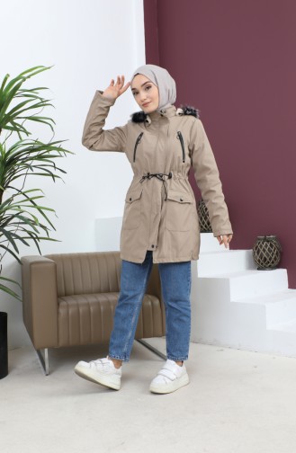 Kürklü Kısa Mont 7018-02 Bej