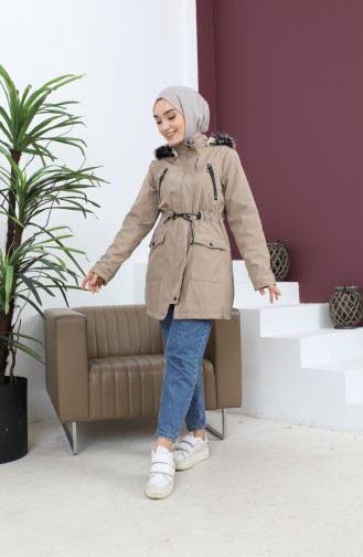 Kürklü Kısa Mont 7018-02 Bej