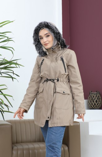 Kürklü Kısa Mont 7018-02 Bej