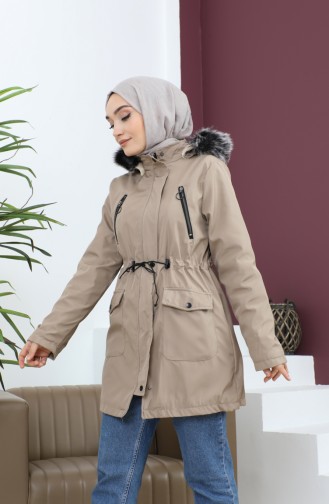 Kürklü Kısa Mont 7018-02 Bej