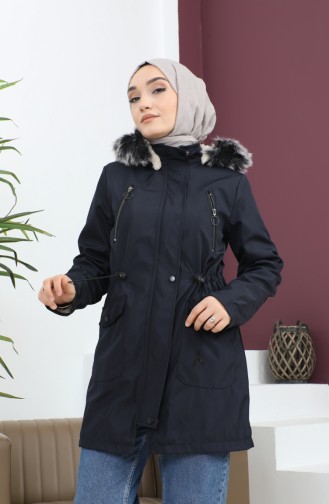 Fur Short Coat 7018-04 Dark Blue 7018-04