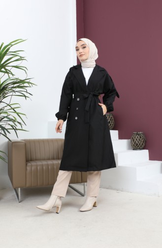 Button Detailed Trench Coat Black 19147 14801