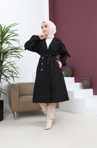 Button Detailed Trench Coat Black 19147 14801