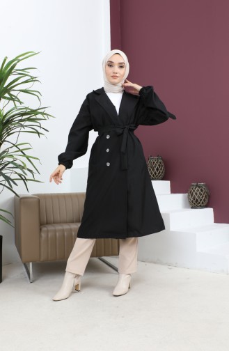 Button Detailed Trench Coat Black 19147 14801