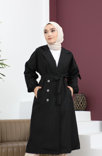 Button Detailed Trench Coat Black 19147 14801