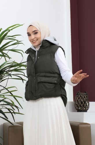 Hooded Puffer Vest Khaki 9471 13956