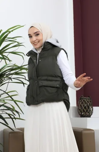 Hooded Puffer Vest Khaki 9471 13956