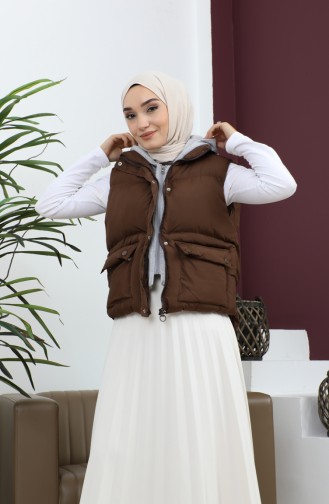 Gilet Gonflable à Capuche Marron 9471 13958