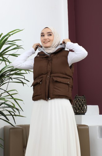 Gilet Gonflable à Capuche Marron 9471 13958