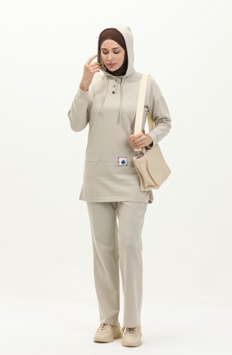 Hooded Tracksuit Set 3036-02 Beige 3036-02