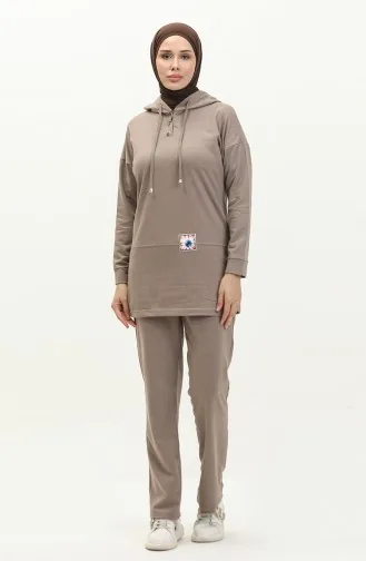Kapüşonlu Eşofman Takım 3036-13 Vizon