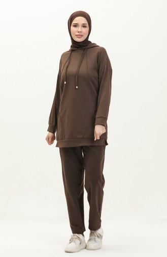 Elastic Detailed Tracksuit Set 3039-04 Brown 3039-04