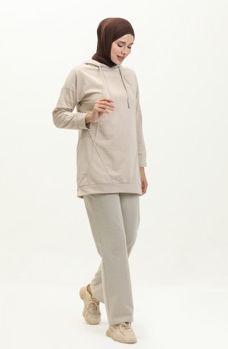 Elastic Detailed Tracksuit Set 3039-07 Beige 3039-07