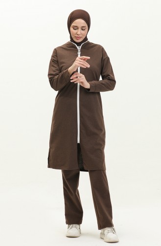 Zippered Tracksuit Set 3044-14 Brown 3044-14